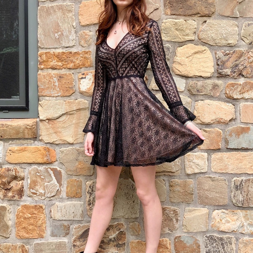 Boho Black Lace Dress, Size S